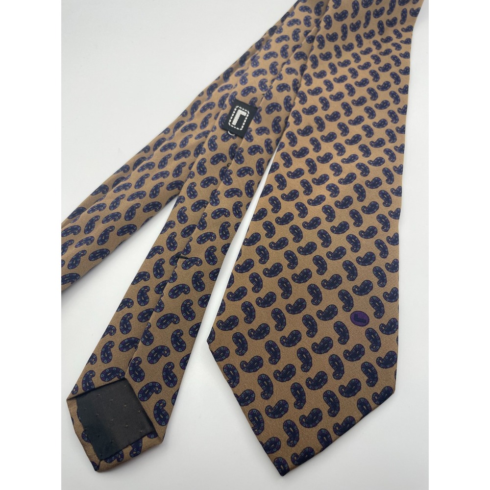 Lancel Paris Silk Tie Tan Purple Blue Paisley Made in Italy Designer Necktie